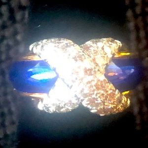 Tiffany Pave Diamond, gold, and blue enamel vintage ring.  Excellent condition.